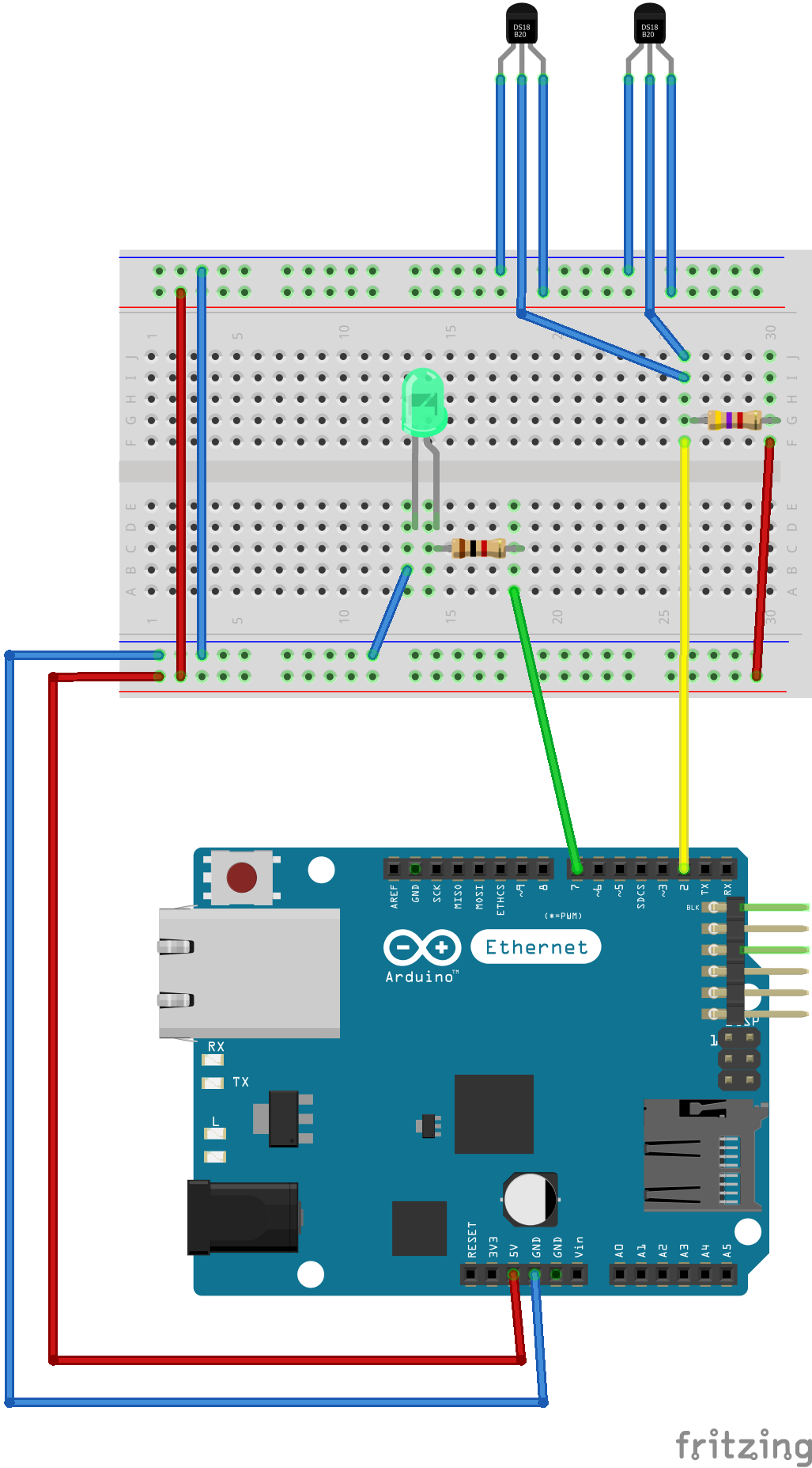Sensor wired on breadboard